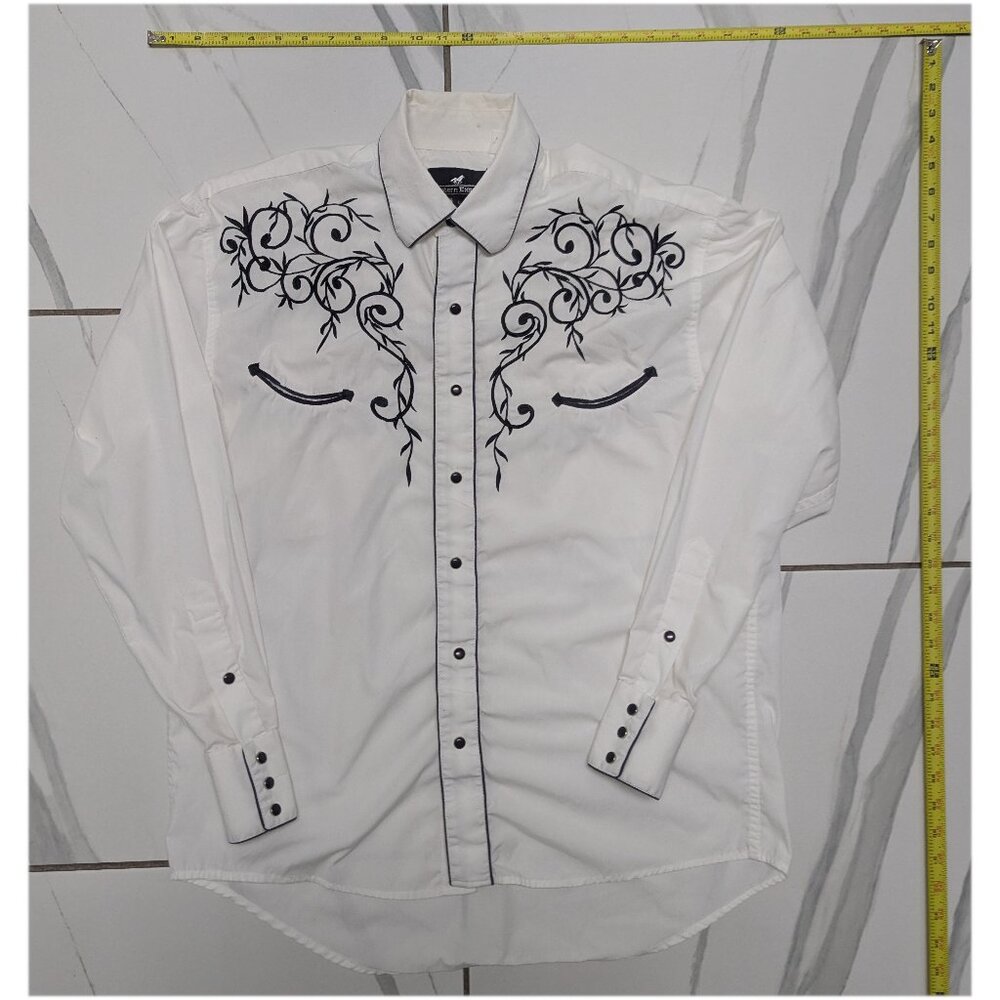 Western Express in white black - Vintage -  black pearl snaps - size Large